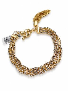 J.Crew Gold Tone Crystal Rhinestone Multi Strand Bracelet Toggle Clas